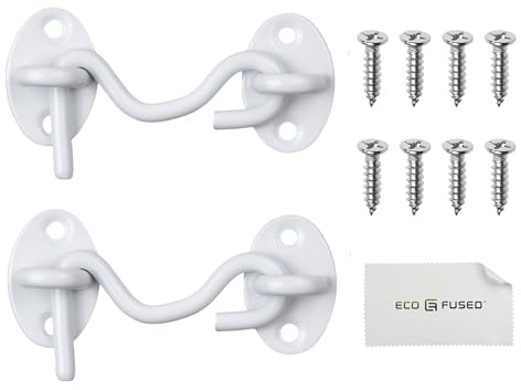 Eco-Fused Cierre de Gancho y Ojo de 3 pulgadas de servicio pesado - 2x Cerrojo para Puerta de Granero (Blanco), 8x Tornillos de Montaje - Ganchos de Acero Inoxidable con Recubrimiento en Polvo