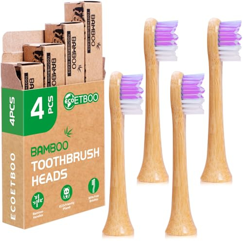 Ersatz-Zahnbürstenköpfe aus Bambus, 4 Stück, kompatibel mit elektrischen Zahnbürstenköpfen von Philips, biologisch abbaubar, umweltfreundlich, nachhaltig, recycelbar (lila 4 er Pack)