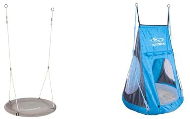 HUDORA Nestschaukel Lounge - Höhenverstellbare Nestschaukel mit 90/110cm Durchmesser & Zeltbezug Cosy Castle - Zeltüberzug für HUDORA Nestschaukel 90 & 110/120 in blau/Lemon