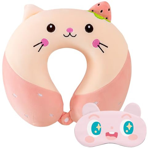 Cuscino Cervicale da Viaggio, Poggiatesta Auto Bambini e Maschera per gli occhi, Cuscino Viaggio, Cuscino Aereo Viaggio, Cuscino da Viaggio Bambini, Cuscino Collo Viaggio per Auto Aereo Ufficio Casa