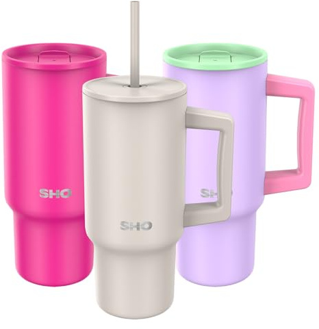 SHO XL Tumbler Insulated Stainless Steel (Soft Taupe, 900ml) | 2 Lids - Straw & Slider, Splash-Proof, Comfort Handle, 12H Hot, 24H Cold, BPA-Free