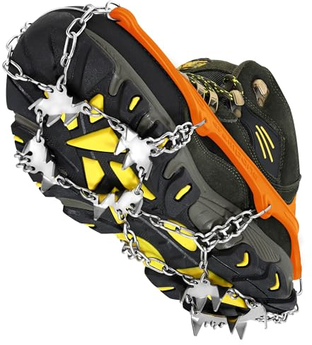 Jokisa Grödel Steigeisen für Bergschuhe mit 24 Zähne, Grödel für Wanderschuhe aus Edelstahl, Spikes Schuhe Traktion mit Anti-Rutsch für Jede Outdoor-Aktivität und Herausforderung