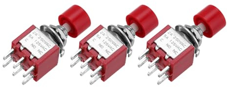 sourcing map 3 Pcs 2A/5A 250V AC/120V AC 7mm Mini Momentary Push Button Switch SPST 2NO+2NC Red Switch Button with Soldering Foot for Electronic Devices