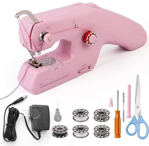 HKC Handnähmaschine, Tragbare Doppelfaden Elektrische Nähmaschine，Nähmaschine mit Nähzubehör für Anfängerund Kinder, DIY Nähmaschine für den Hausgebrauch, zum Nähen von Kleidung, Vorhängen