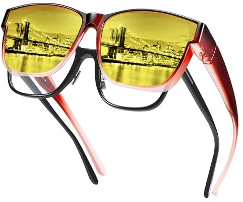 URUMQI Nachtfahrbrille Nachtbrille zum Autofahren Damen Herren | Auto Brille Gegen Blenden Gelbe Gläser