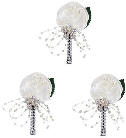 SOIMISS 3stücke Hochzeits-brosche Mit Kunstblüten Und Satinband Elegante Corsage Für Braut Und Bräutigam Für Hochzeiten Partys Und Besondere Anlässe Weiß