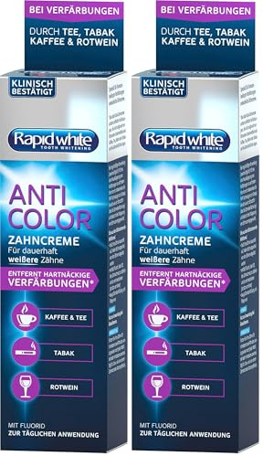 Rapid White Anti Color Zahnpasta, für Weißere Zähne, Ohne Wasserstoffperoxid, Wirksame Formel, 75 ml (Packung mit 2)