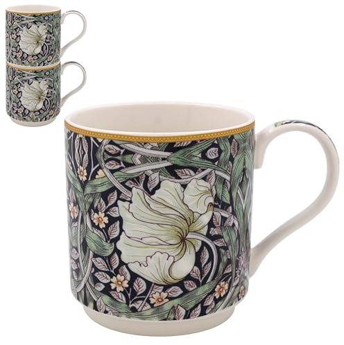 The Leonardo Collection William Morris Pimpernel - Juego de 2 tazas de vajilla elegante para uso doméstico, tazas de café para cada ocasión, ideal como regalo de cumpleaños y hombre