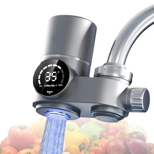 Filtre eau Robinet, Filtre Robinet Anti Calcaire,Filtre Robinet de Cuisine,Purificateur d'Eau sur Robinet,Filtre Robinet pour L'éLimination du Chlore, des MéTaux Lourds et des Odeurs (Plata)