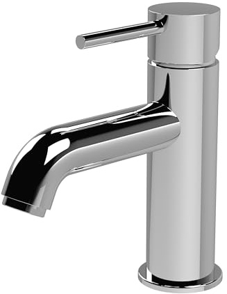 Balterley Bathroom Sink Taps, Mono Basin Mixer Tap with Push Button Waste, Single Lever Temperature Control Bathroom Tap, Round Body, Rounded Curve Down Spout Taps - 52 x 159 x 166mm (Chrome)
