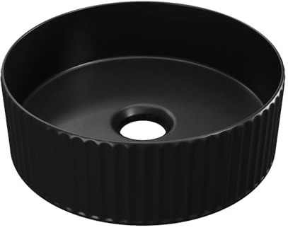 Vente-unique - Vasque à poser en céramique striée ronde - Noir mat - 36 cm - PEDARA