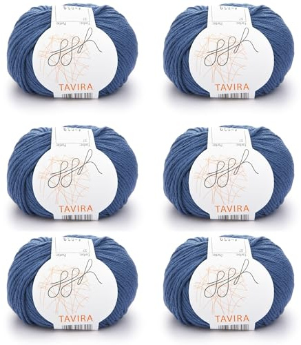 ggh Tavira Box | 6x50g (insg. 300g) Baumwolle zum Stricken oder Häkeln - Farbe 037 - Weiches Indigo