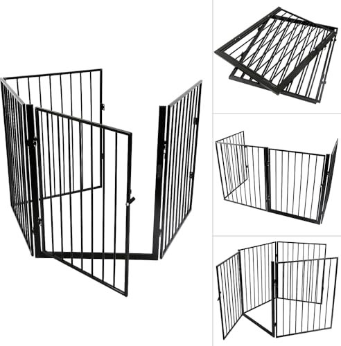 MENGDA Kindersicherheitsgitter, Kaminzaun, Hundegitter, Feuer-Schutz, Hundegitter, faltbar, 240/300 cm (schwarz, 75,5 (H) x 60 (B) cm x 4 Stück