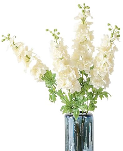 BestAlice 4 PCS Artificial Delphinium Latex Flower, Fake Larkspur Lifelike Real Touch for Tall Vase, Lifelike Faux Larkspur Silk Flowers, Long Stem Fake Delphinium Plant Flower (A)