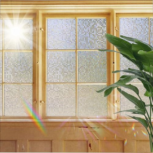 Statische Fensterfolie 40 x 140 cm, Selbsthaftend Blickdicht, Entfernbar, Kein Kleber, Rückstandslose, Wiederverwendbar, Streifen Fensterfolie Blickdicht, Mosaik