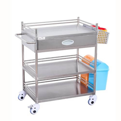QUSYZD Carrello da Lavoro in Acciaio Inossidabile con Ruote, Carrello Multiuso Commerciale a 3 Livelli per impieghi gravosi, con Ruote girevoli a 360°, per ospedali, clinich,