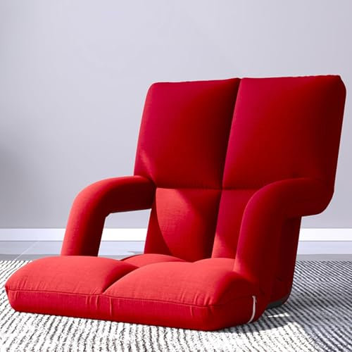 Moderner Einzelsessel aus atmungsaktivem Leinen. Klappbarer Lazy Sofa-Bodensessel mit 6 einstellbaren Positionen, kann überall aufgestellt werden – zwei Größen, mehrere Farben (rot, 105 x 62