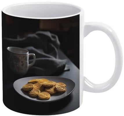 QMNRTK There Are Biscuit on The Plate Porcelain Coffee Mug with Handle for Hot Or Cold Drinks Like Cocoa, Milk, Tea Or Water - Smooth Ceramic with Exquisite Design，white