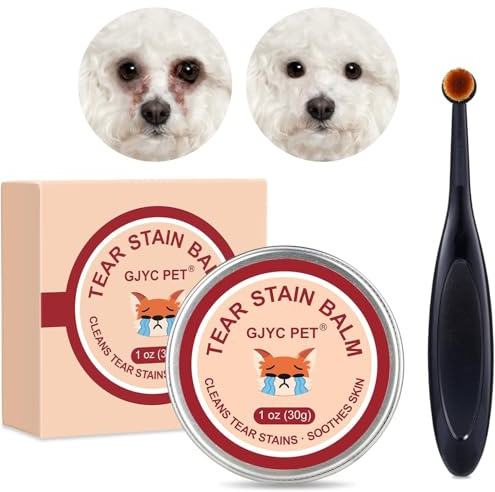 GJYC PET Baume Naturel pour Enlever Les Taches de Larmes + Brosse de Précision – Soin Doux et Efficace pour Les Yeux des Chiens et Chats, 30 g