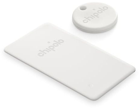 Chipolo Point Bundle - 1X ONE + 1x Card - Schlüsselfinder, Bluetooth Tracker für Schlüssel, Tasche - Funktioniert mit Mein Gerät Finden von Google-App (nur für Android) - Schmutzig Weiß