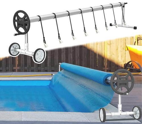 NAIZY Sistema de enrollado 3m - 5,7m Enrollador para piscina con cubierta de lámina Móvil con ruedas y 8 clips, CR16