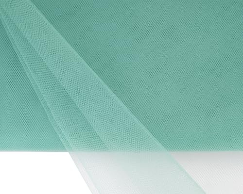 Tüll Stoff 150cm x 10m - FARBAUSWAHL in 15/30/50/150cm - Feintüll transparent, farbecht & waschbar - Dekostoff für Hochzeit - Tüllstoff zum Dekorieren Basteln Tütü Kostümen - Eukalyptus 509