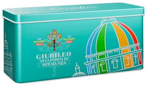 Gentilini Biscottiera Giubileo Pellegrini di Speranza Edizione Limitata con Biscotti Osvego al miele, Osvego al Cioccolato e Osvego ai 5 Cereali 750g
