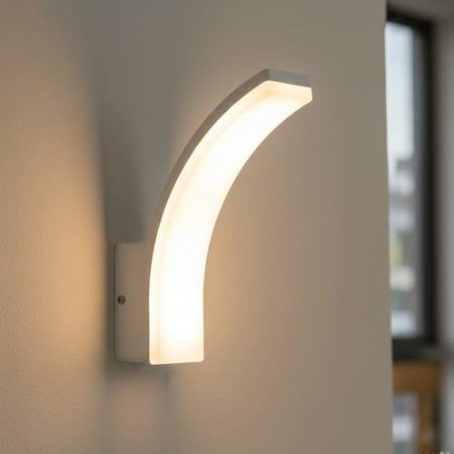 Arum Applique Murale Extérieure LED GIBRALTAR – Puissance Réglable (12W / 15W / 20W) – Jusqu'à 3100 Lumens – Étanche IP65 – Design Moderne Incurvé Blanc – Blanc Naturel 4000K – Facile à Installer