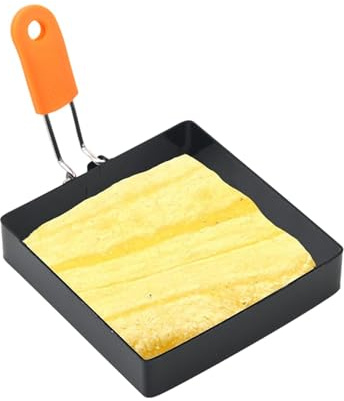 YNPQTDS Stampo quadrato per uova Mokas stampo quadrato 10 x 10 cm, in acciaio inox, anello per uova fritte, nero, modellini pancake con manico in silicone, per panino