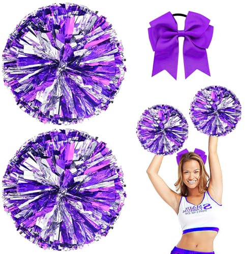 Nuyoah Pompon da cheerleader, 2 pezzi, per cheerlead, pon pon da cheerleading pong pongs cheerleader pom poms cheerleading lamina metallica per sport competizione, feste di carnevale