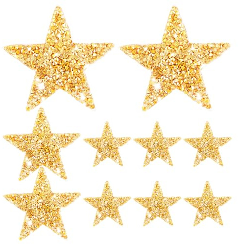 10 Stück Sterne Patches zum Aufbügeln,Goldene Stars Aufnäher zum Aufbügeln,Strass Stern zum Aufbügeln,Glitzernde Sterne Aufbügel Patches,für Jeans,Clothes,Dress,Hat