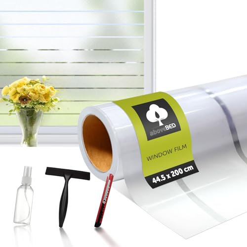 aboveBED Fensterfolie Sichtschutz mit Streifen 44.5x200cm, statisch milchglasfolie selbstklebend, Blickdicht Klebefolie für Büro Bad Wohnzimmer