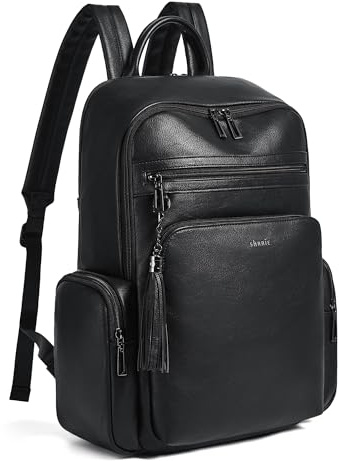 Shrrie Laptop Backpack for Women,Designer Vegan Leather Backpack for Women 16 Inch Computer Backpacks with Laptop Compartment for Business Work College Travel-Black