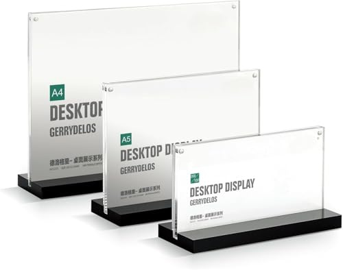 Schmalz® Acryl Tischaufsteller schwarzer Arcylsockel – Starker, Klarer Acrylständer für Präsentation, Fotos, Menükarten – Perfekt für Büro, Restaurant, Events (A6 Quer)
