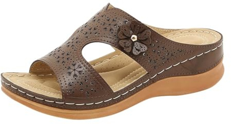 Women's Walking Sandals with Arch Support Wedge Non Slip Daily Use Sandls Slides Platform Orthopedic Fashion Sandals 2025 Summer Leather Open Toe Shoes (Wine, 4)
