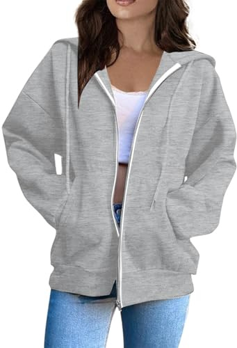 Damen Oversize Kapuzenjacke Reißverschluss Baumwolle Langarm Taschen Herbst | Damen Oversize Sweatjacke mit Kapuze, Zipper & Taschen. Bequem, weich & atmungsaktiv. Perfekt für Alltag, Herbst & Sport.
