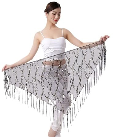 MITINGER Bauchtanz Hüfttuch Bauchtanz-Kostüme, Pailletten-Quaste, Bauchtanz-Hüfttuch for Frauen, Bauchtanz-Taillenkette, 12 Farbvarianten(Light Gold)