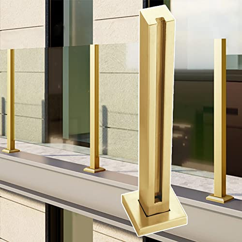 Système de balustrade carré en acier inoxydable doré et verre 70,1 cm pour balcon, patio, cour et terrasse