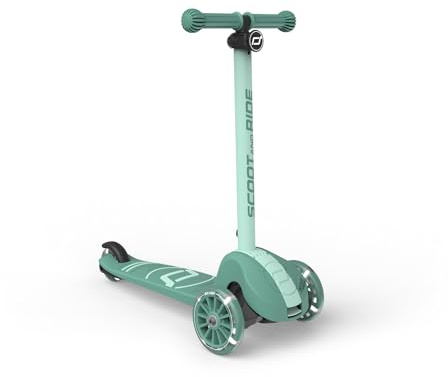 Scoot & Ride Highwaykick 3S skoter från 3 år justerbar höjd 2-vägs styrning LED-hjul hopfällbar scooter för barn 96–130 cm (skog)