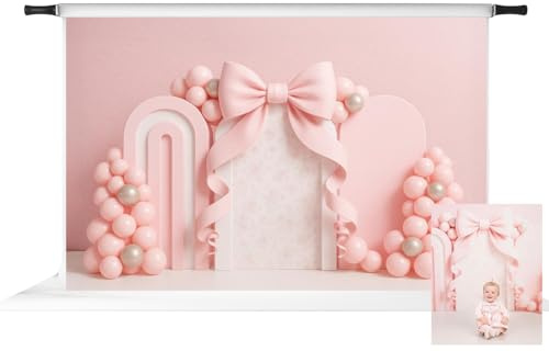 Kate Toile de fond pour fête d'anniversaire avec nœud rose et arche de ballons - Accessoires de studio photo - 3 x 2 m