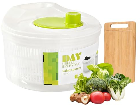Salad Spinner, Salad Spinner Small, Clear Plastic, Bamboo Chopping Board | Salad Spinner, Easily Deal with Lettuce Vegetables and Fruit