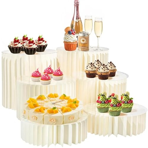 6 stycken bufféhöjningar, akryl och kartong, vikbara, tårtvisningsstativ, 5 cm och 10 cm & 20 cm höjd, dessertställ, matdisplay höjare för bröllop, födelsedag, festdekoration