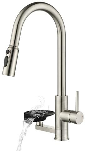 Wasserhahn Küche Mynaiad Glasspüler Ausziehbar Dual-Auslauf 360°-Drehung,Küchenarmatur Armatur Küche Spültischarmatur 304 Edelstahl Gebürstet