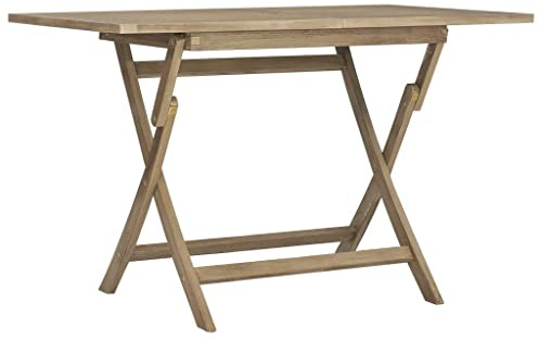Tomostar Table de Jardin Pliable avec Trou de Parasol, Table à Manger Extérieur Mobilier de Jardin Gris 120x70x75 cm Bois de Teck Solide
