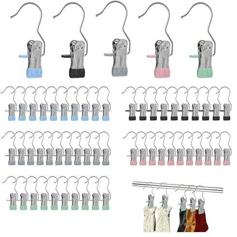 GHLIANGZHOU 50 Pièces Pinces à Linge en Acier Inoxydable Couleurs Mixtes | Non Glissantes et Sans Trace, Pour Le Rangement Suspendu, Idéales Pour Les Manteaux, Chapeaux, Bottes et Pantalons.