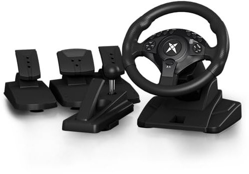NBCP F9 Pro PC Gaming-Lenkrad und lineares Pedal mit 6-Gang-H-Schalter, Schalter mit einem Klick: 270°/450°/900° Lenkwinkel, Doppel-Vibrationsmotor-PC-Lenkrad, PS3， Europäischer Truck Simulator 2