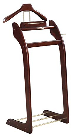 Proman Products Windsor Suit Valet Stand VL16001 with Top Tray, Contour Hanger, Trouser Bar, Tie & Belt Hooks and Shoe Rack, 17W x 14D x 40H, Dark Walnut