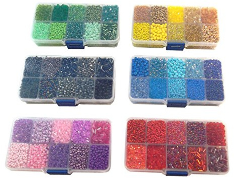 Perlin Rocailles Glasperlen Indianer Saatperlen Pony Perlen Set mit Box Rund un Stiftperlen in Boxen 1200g 2 3 4 6 mm Bastelset Q66