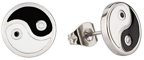 Bungsa Unisex Ohrstecker Yin & Yang Silber aus 316L Edelstahl