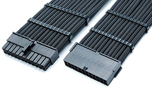 Shakmods 30cm BLACK 24 Pin ATX Motherboard Black Extension Sleeved Cable with 2 Free Cable Comb